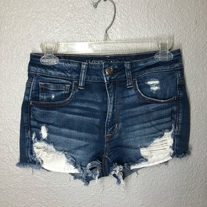 American Eagle Hi-rise Shortie Distressed Super Stretch Jean Denim Shorts